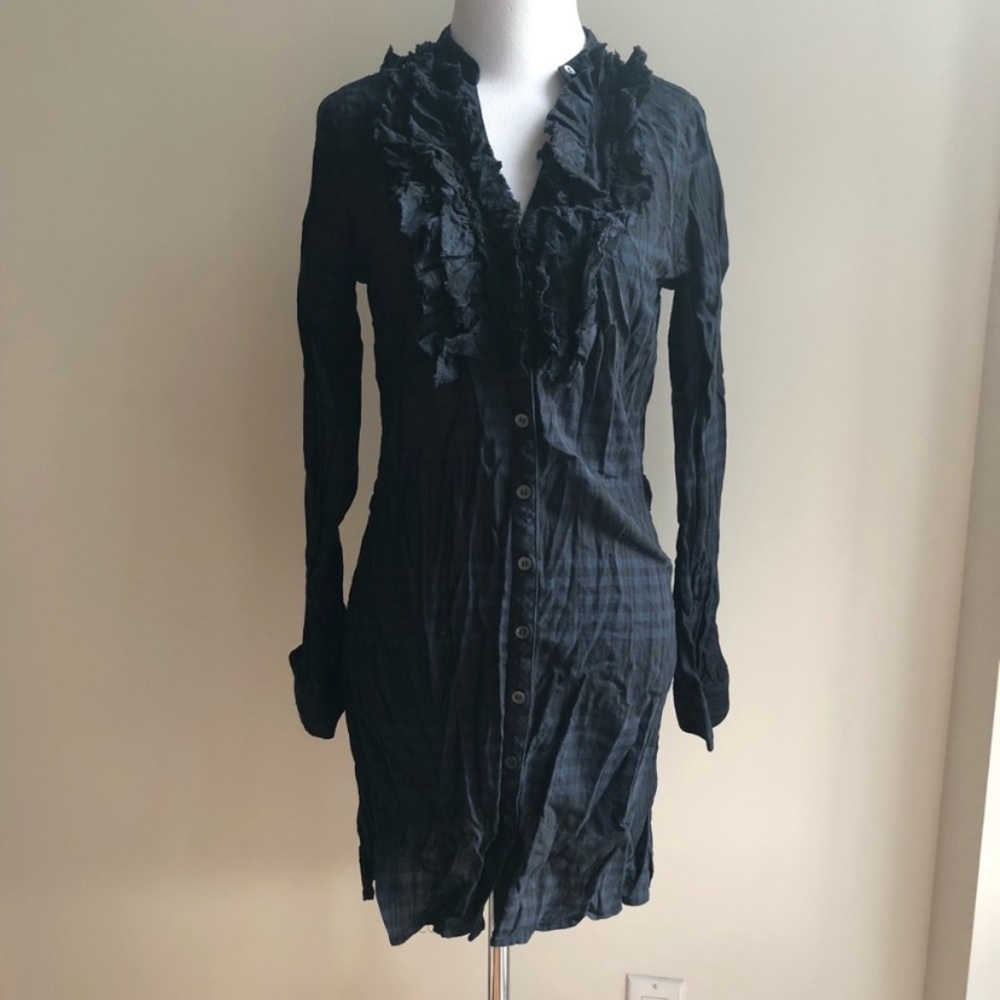 Joie XS flannel button down tunic top blue/black/green